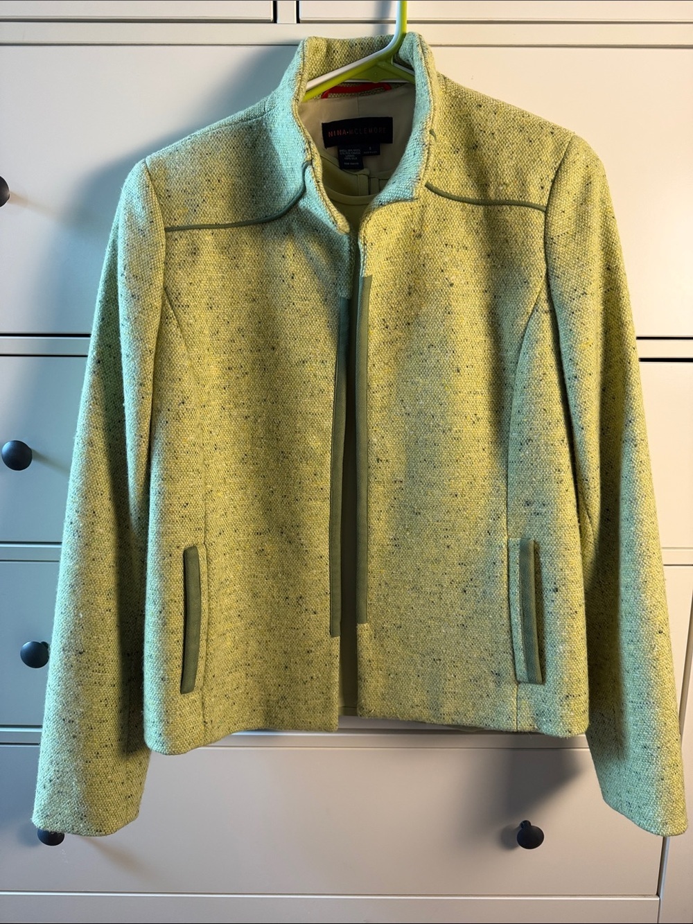Nina Mclemore Set- Lime Green Tweed Blazer and 100% Silk Matching Top